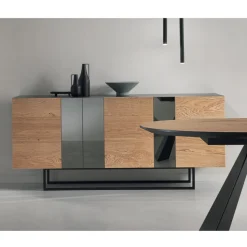 Madia in Nobilitato con 3 Ante in Rovere e Specchio Made in Italy - Romina