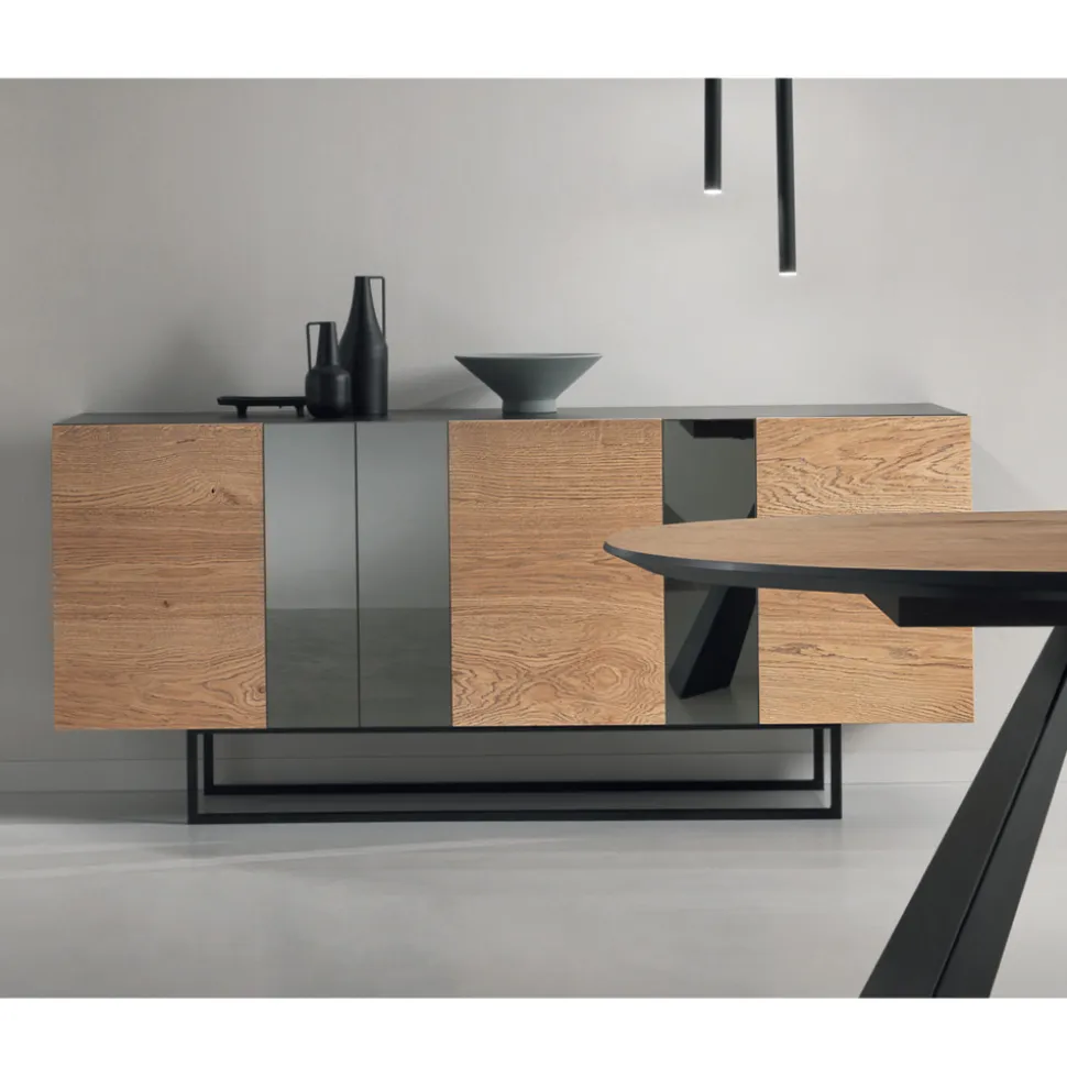 Madia in Nobilitato con 3 Ante in Rovere e Specchio Made in Italy - Romina