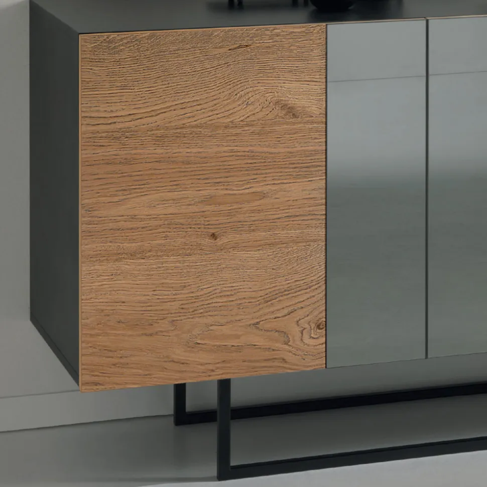 Madia in Nobilitato con 3 Ante in Rovere e Specchio Made in Italy - Romina