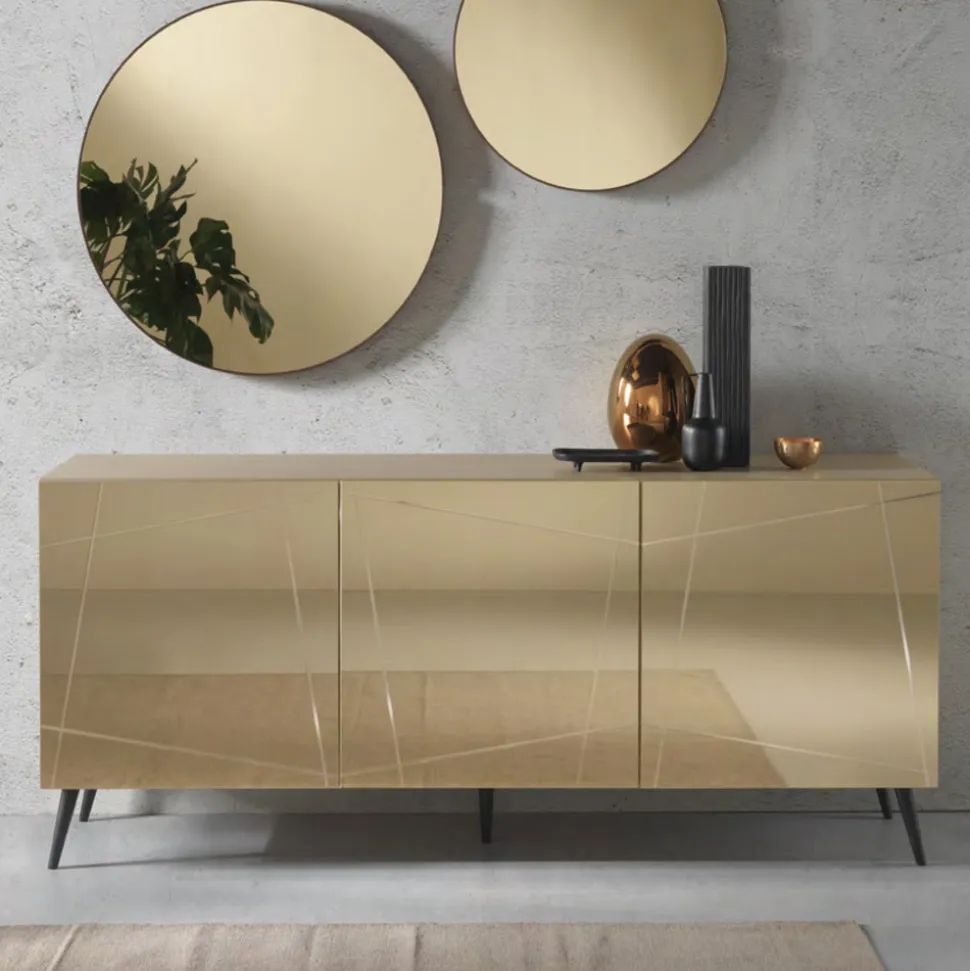 Madia in Nobilitato con Ante Rivestite in Specchio Made in Italy - Ester