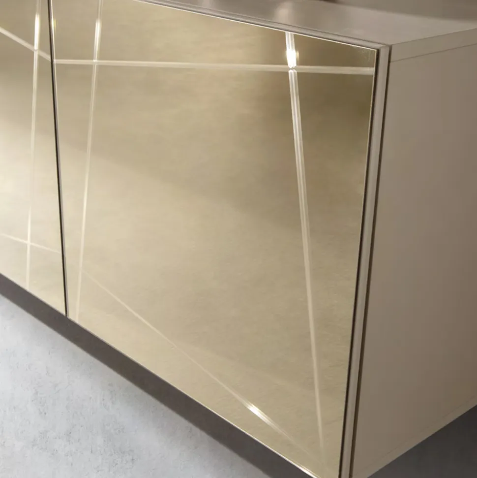 Madia in Nobilitato con Ante Rivestite in Specchio Made in Italy - Ester