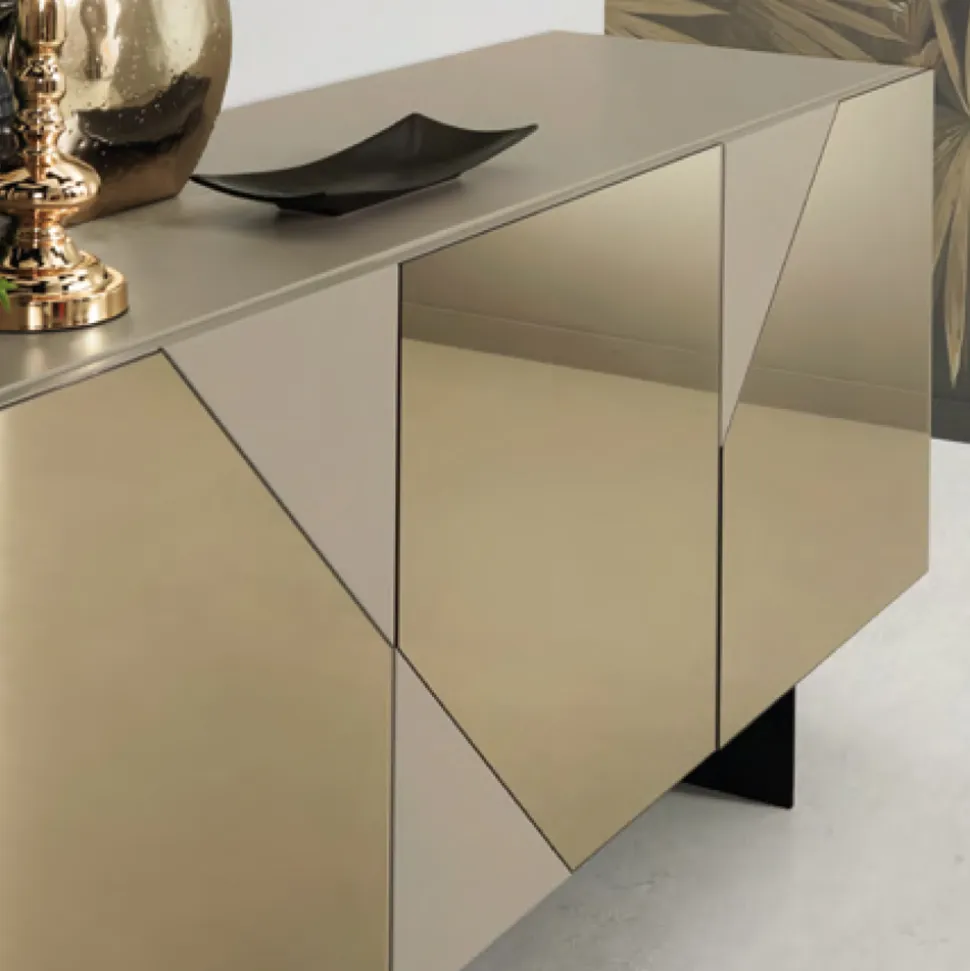 Madia Moderna con Ante in Mdf Rivestite in Specchio Made in Italy - Morgana