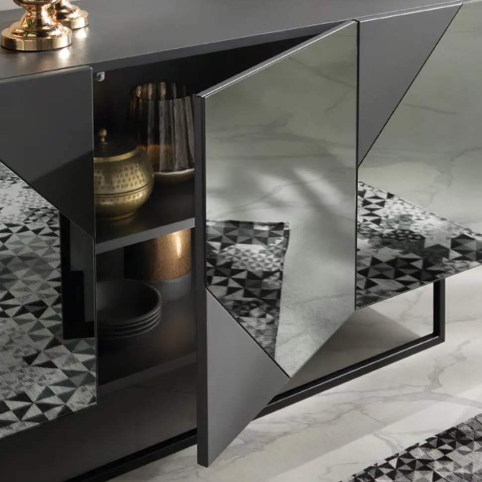 Madia Moderna con Ante in Mdf Rivestite in Specchio Made in Italy - Morgana
