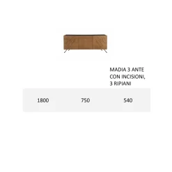 Madia Salotto in Mdf con Incisioni a 2 o 3 Ante Made in Italy - Eleganza