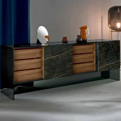 Madia Soggiorno 2 Ante Ceramica e Struttura Vetro Fumè Made in Italy – Scocca