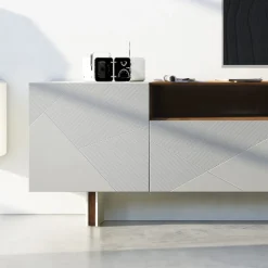 Madia Soggiorno in Mdf Grigio con Teca in Quercia Made in Italy - Giuditte