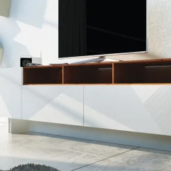 Madia Soggiorno in Mdf Grigio con Teca in Quercia Made in Italy - Giuditte
