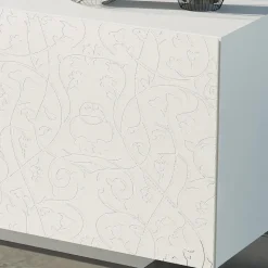 Madia Soggiorno in Mdf Laccato Bianco con Bassorilievo Made in Italy - Acqua