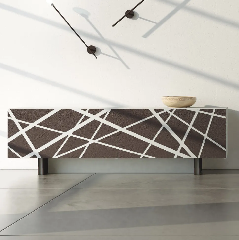 Madia Soggiorno in Mdf Laccato Opaco con Ante Decorate Made in Italy - Velia
