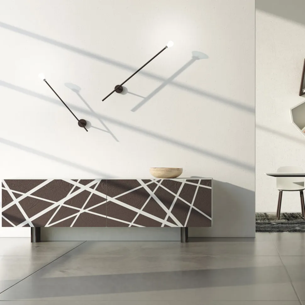 Madia Soggiorno in Mdf Laccato Opaco con Ante Decorate Made in Italy - Velia