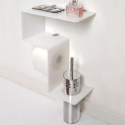 Mensola per il Bagno con Porta Rotolo e Porta Scopino Made in Italy - Paperone