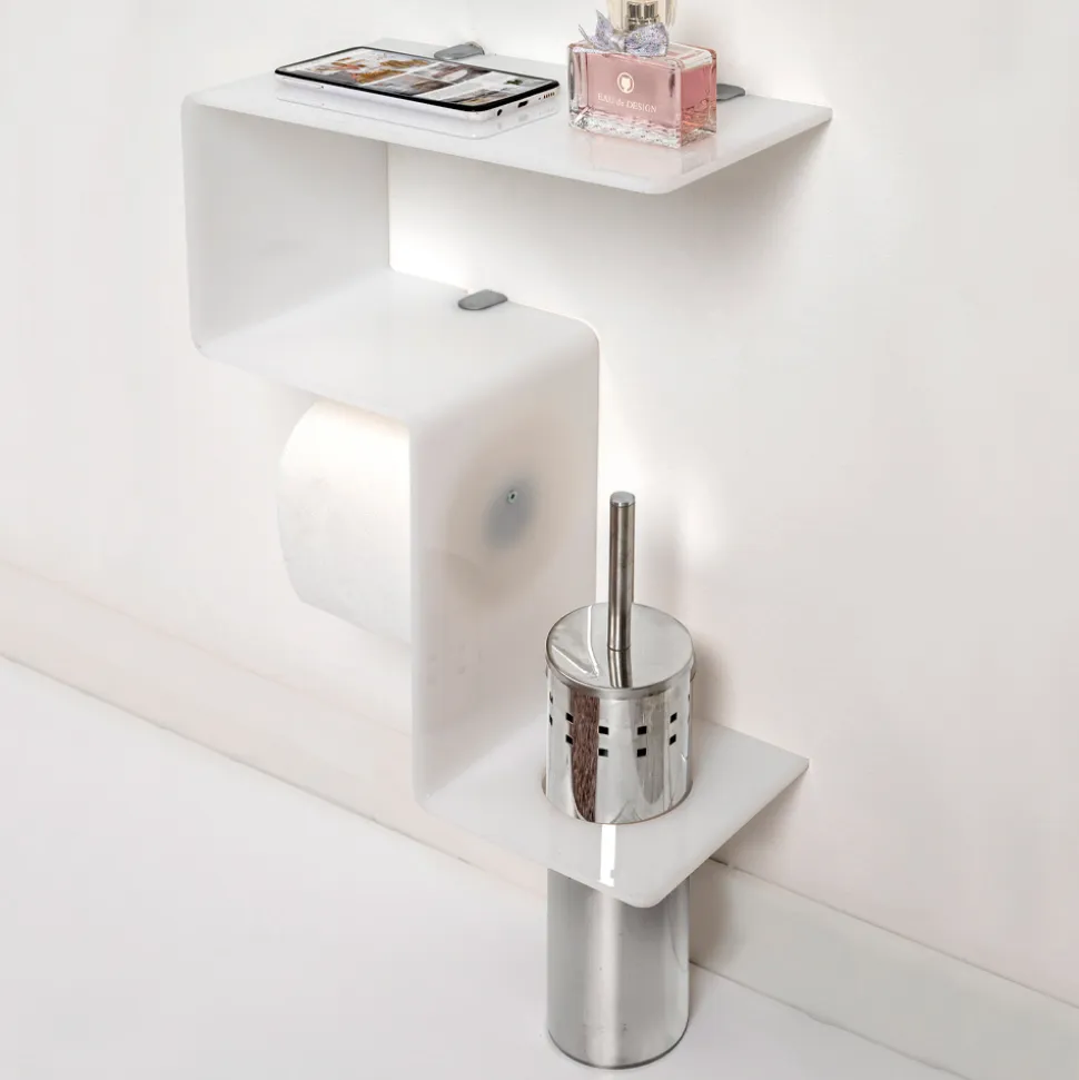 Mensola per il Bagno con Porta Rotolo e Porta Scopino Made in Italy - Paperone