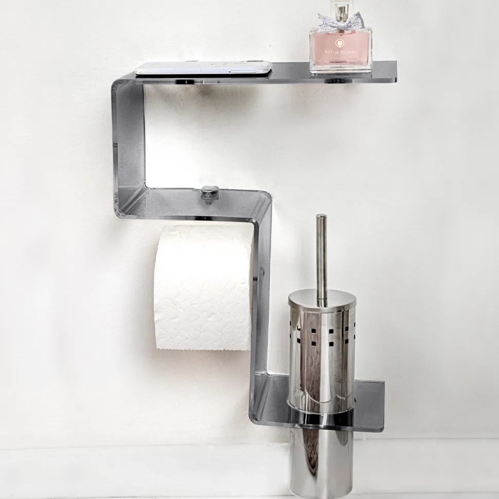 Mensola per il Bagno con Porta Rotolo e Porta Scopino Made in Italy - Paperone