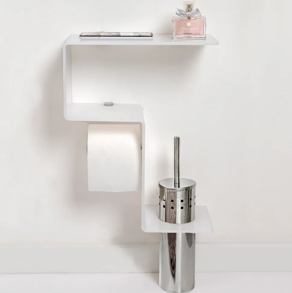 Mensola per il Bagno con Porta Rotolo e Porta Scopino Made in Italy - Paperone