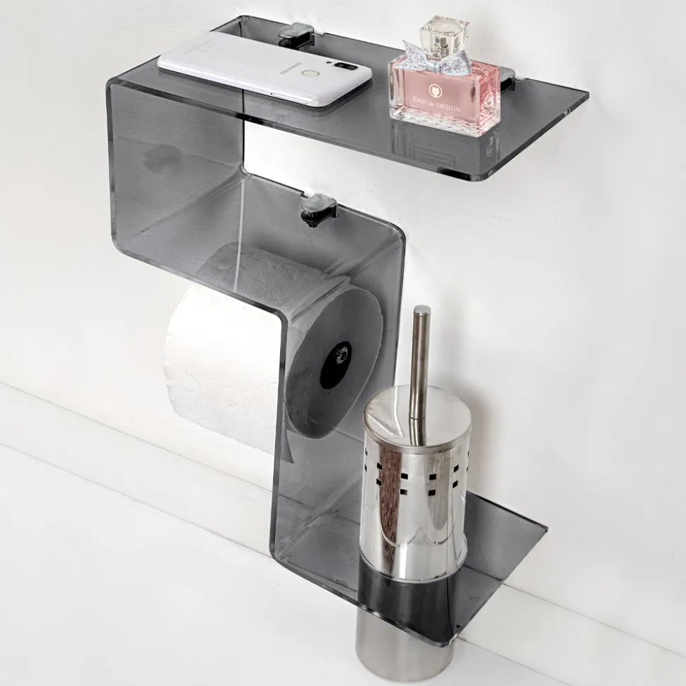Mensola per il Bagno con Porta Rotolo e Porta Scopino Made in Italy - Paperone