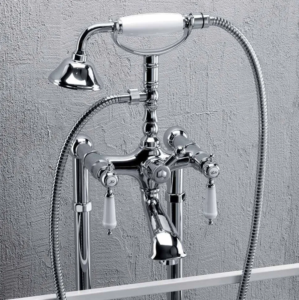 Miscelatore a Colonna per Vasca con Doccia in Ottone Made in Italy - Shelly