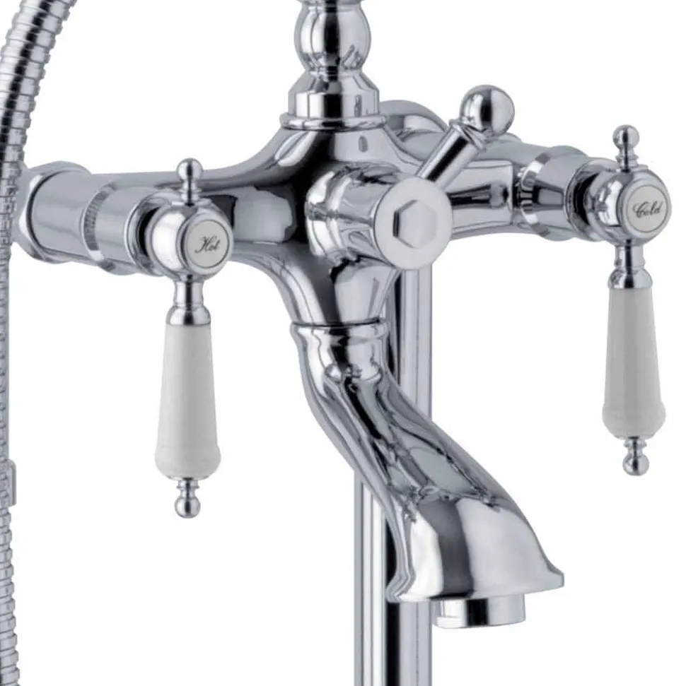 Miscelatore a Colonna per Vasca con Doccia in Ottone Made in Italy - Shelly