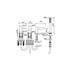 Miscelatore Bordo Vasca 4 Fori con Bocca a Cascata Made in Italy - Panela
