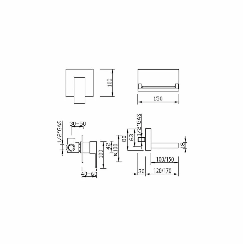 Miscelatore Lavabo a Parete Moderno con Bocca a Cascata Made in Italy - Bibo