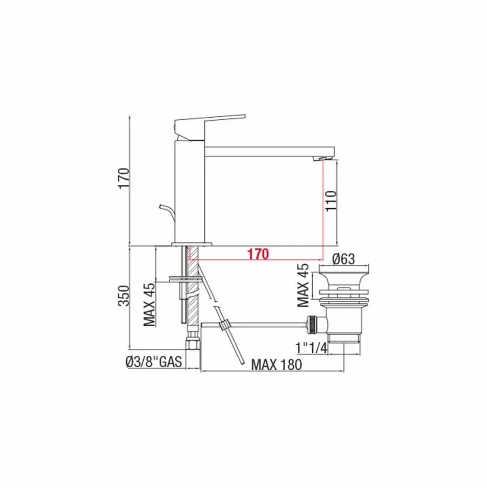 Miscelatore Lavabo Bagno con Bocca Interasse da 170 mm Made in Italy - Medida
