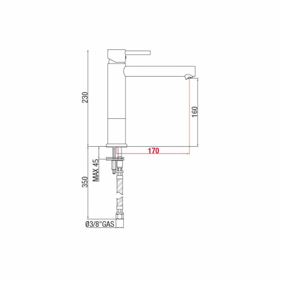 Miscelatore Lavabo Bagno in Ottone Cromato Senza Scarico Made in Italy - Ermia