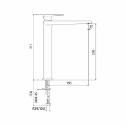 Miscelatore Lavabo Bagno Prolungato H 268 mm Senza Scarico Made in Italy - Galla