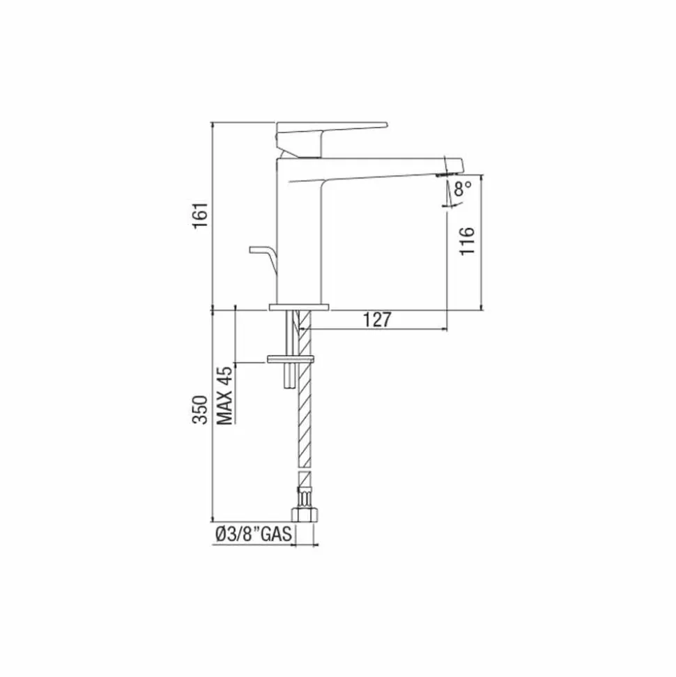 Miscelatore Lavabo da Bagno Senza Scarico Moderno Made in Italy - Galla