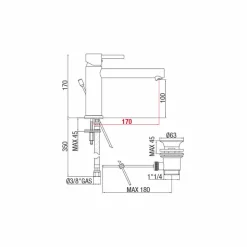 Miscelatore Lavabo in Ottone con Bocca Interasse 170 mm Made in Italy - Ermia