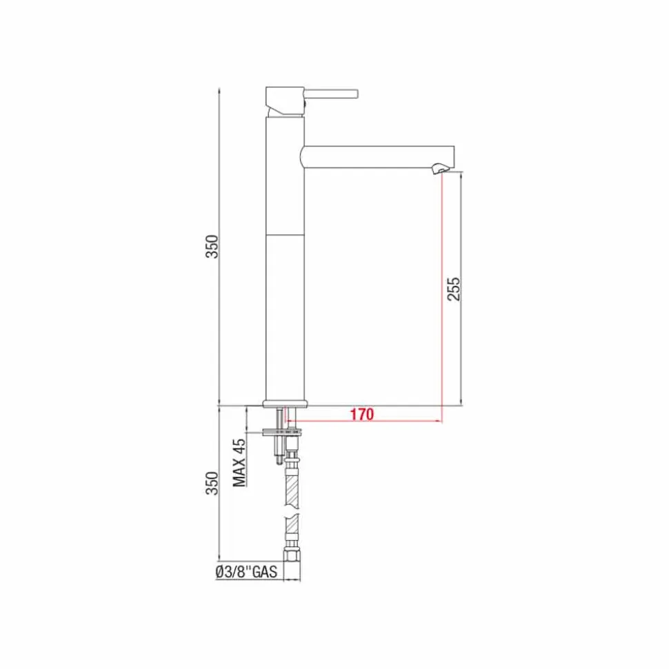 Miscelatore Lavabo Prolungato in Ottone Senza Scarico Made in Italy - Ermia