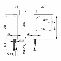 Miscelatore Monocomando per Lavabo Senza Scarico Design di Lusso - Etto
