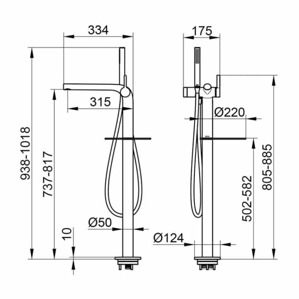 Miscelatore Monocomando per Vasca Freestanding con Doccetta in Ottone - Pinto