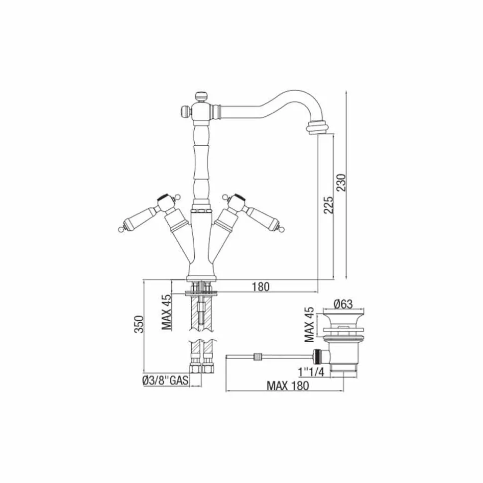 Miscelatore Monoforo per Lavabo Classico in Ottone Made in Italy - Shelly