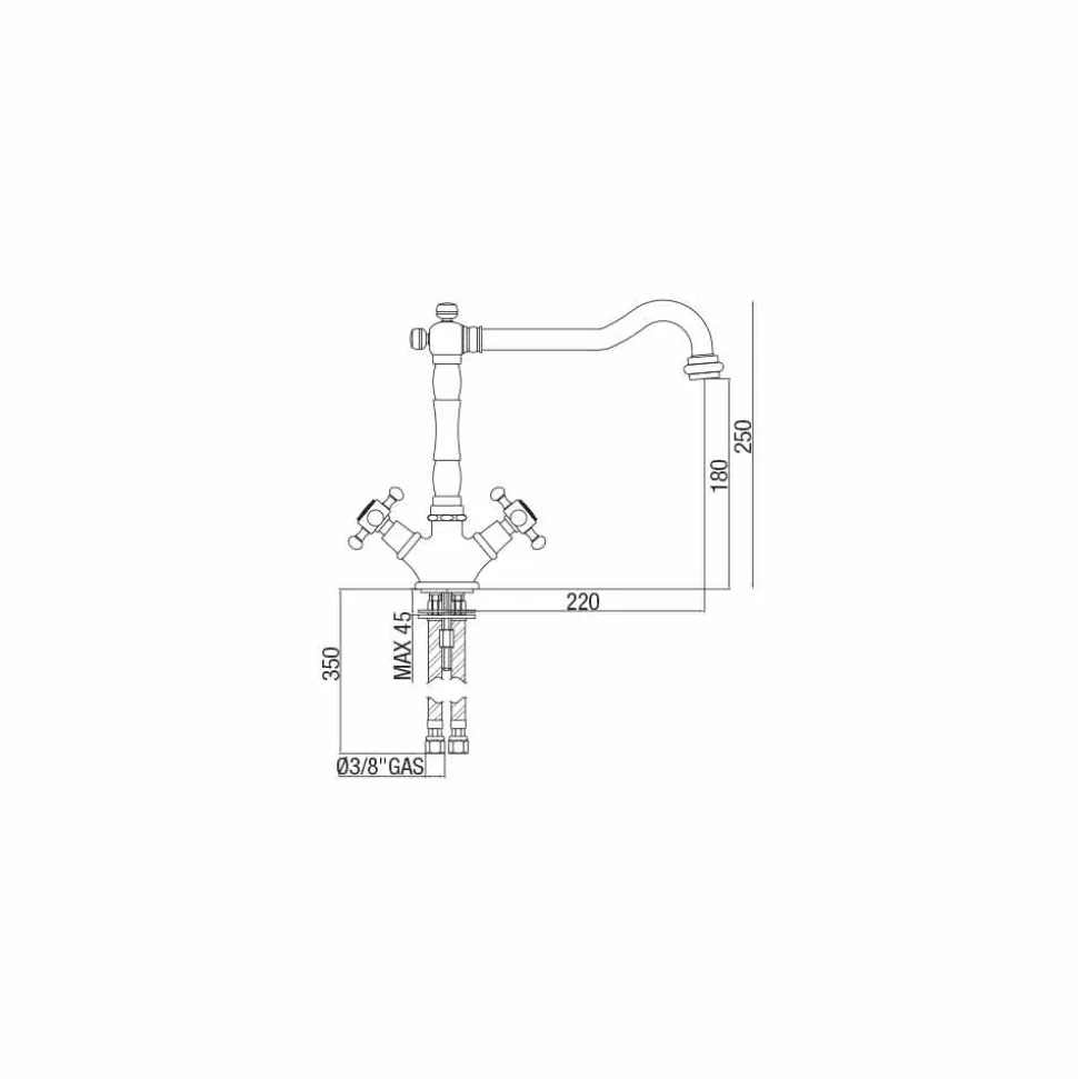 Miscelatore Monoforo per Lavabo in Ottone Design Classico Made in Italy - Castor