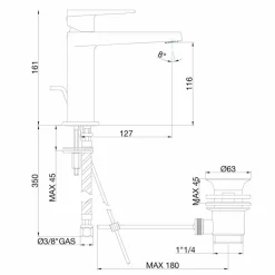 Miscelatore per Lavabo Bagno con Scarico in Finitura Cromo Made in Italy - Galla