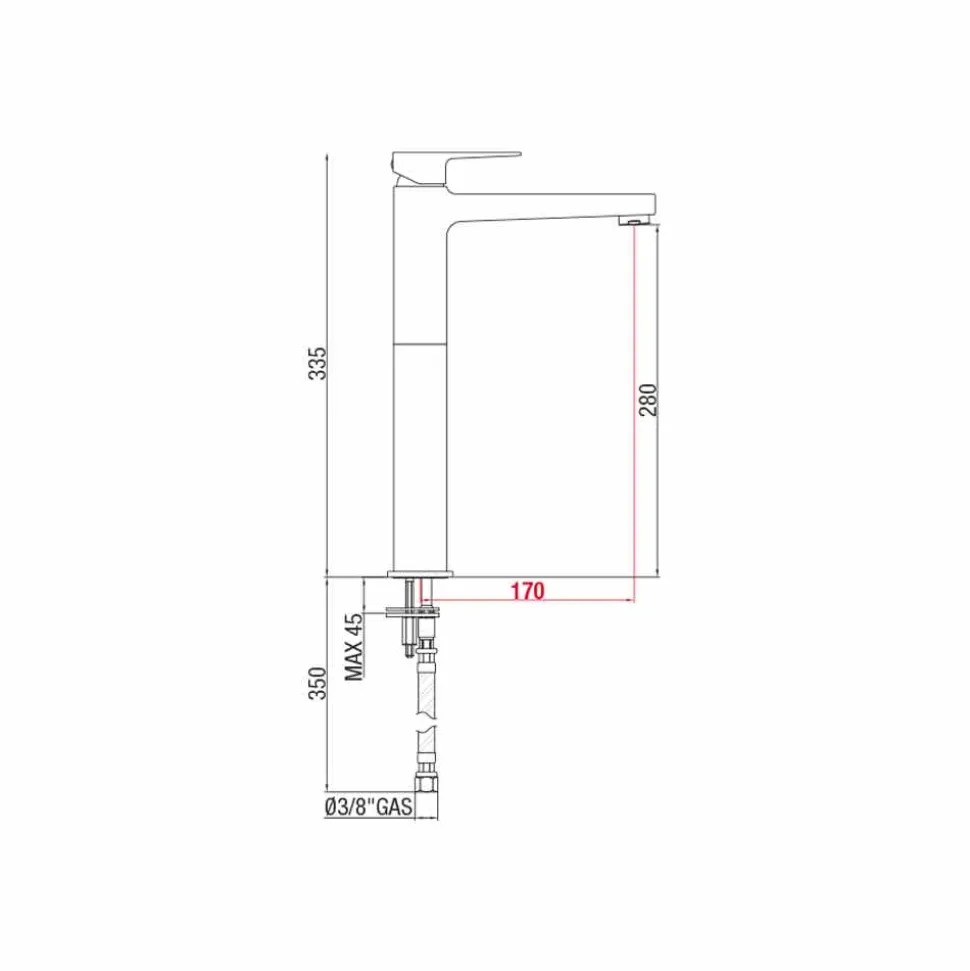 Miscelatore Prolungato per Lavabo Moderno in Ottone Made in Italy - Sindra