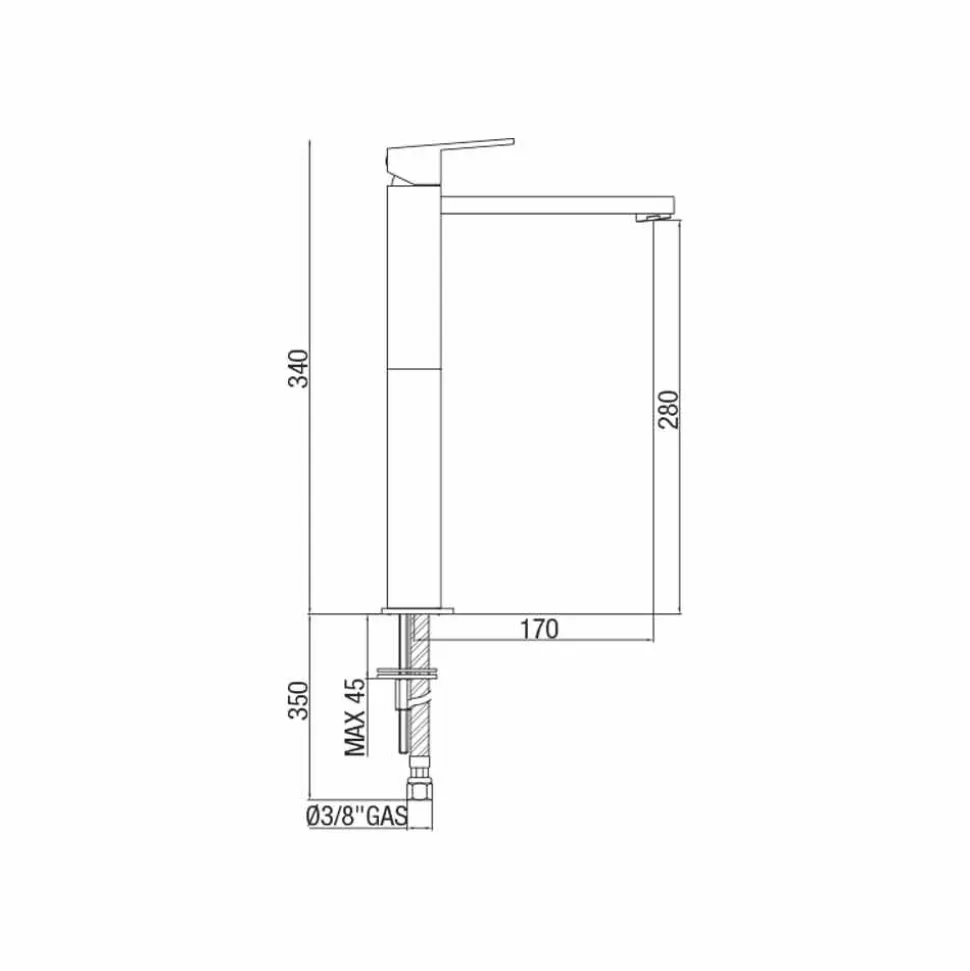 Miscelatore Prolungato per Lavabo Bagno Senza Scarico Made in Italy - Medida