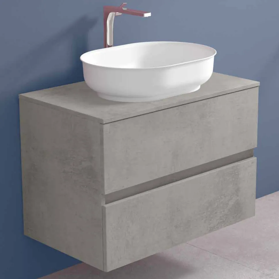 Mobile Arredo Bagno a Sospensione e Lavabo Ovale, Design Moderno - Cesiro