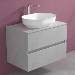 Mobile Arredo Bagno a Sospensione e Lavabo Ovale, Design Moderno - Cesiro