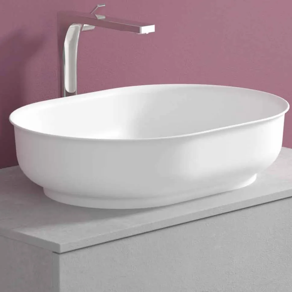 Mobile Arredo Bagno a Sospensione e Lavabo Ovale, Design Moderno - Cesiro