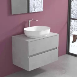 Mobile Arredo Bagno a Sospensione e Lavabo Ovale, Design Moderno - Cesiro