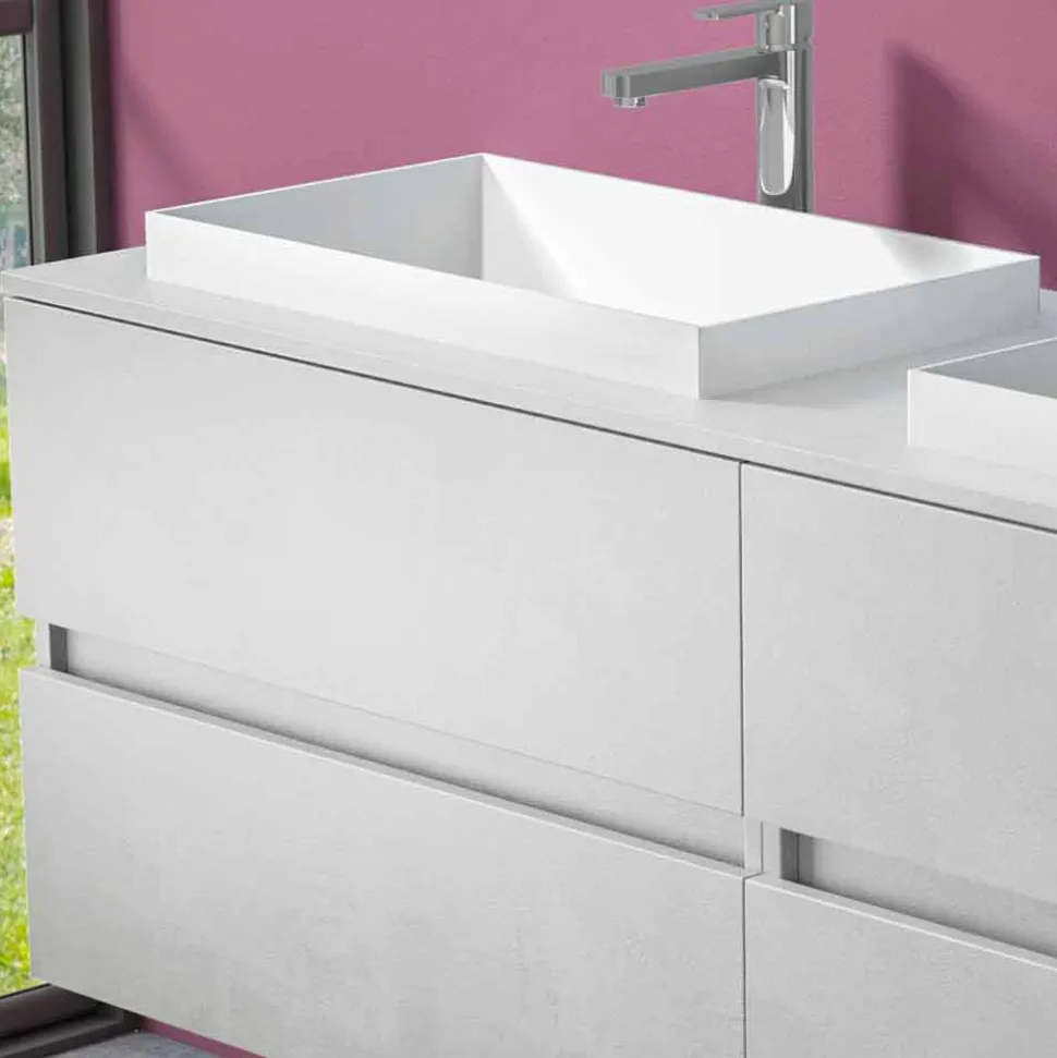 Mobile Arredo Bagno Sospeso con Lavabo Doppio a Incasso, Design Moderno - Dumbo