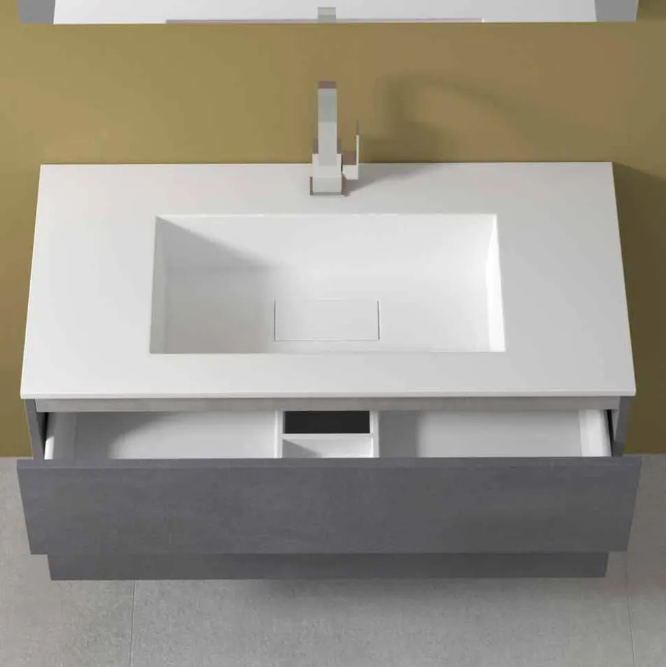 Mobile a Sospensione per il Bagno con Lavabo Integrato in 3 Dimensioni - Marione