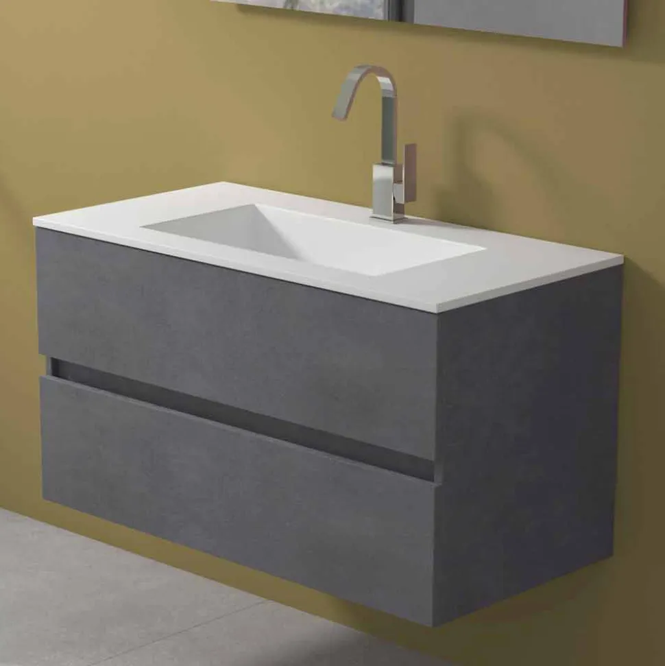 Mobile a Sospensione per il Bagno con Lavabo Integrato in 3 Dimensioni - Marione