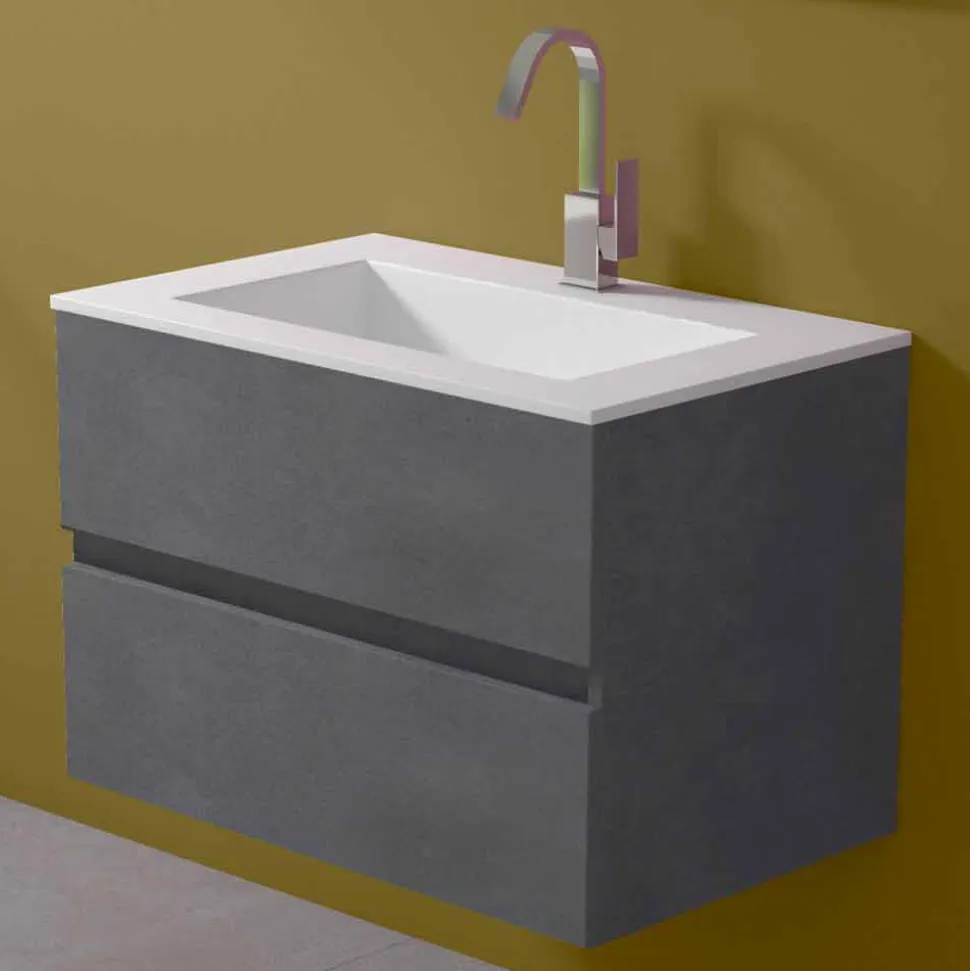 Mobile a Sospensione per il Bagno con Lavabo Integrato in 3 Dimensioni - Marione