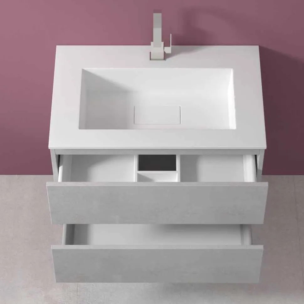 Mobile a Sospensione per il Bagno con Lavabo Integrato in 3 Dimensioni - Marione