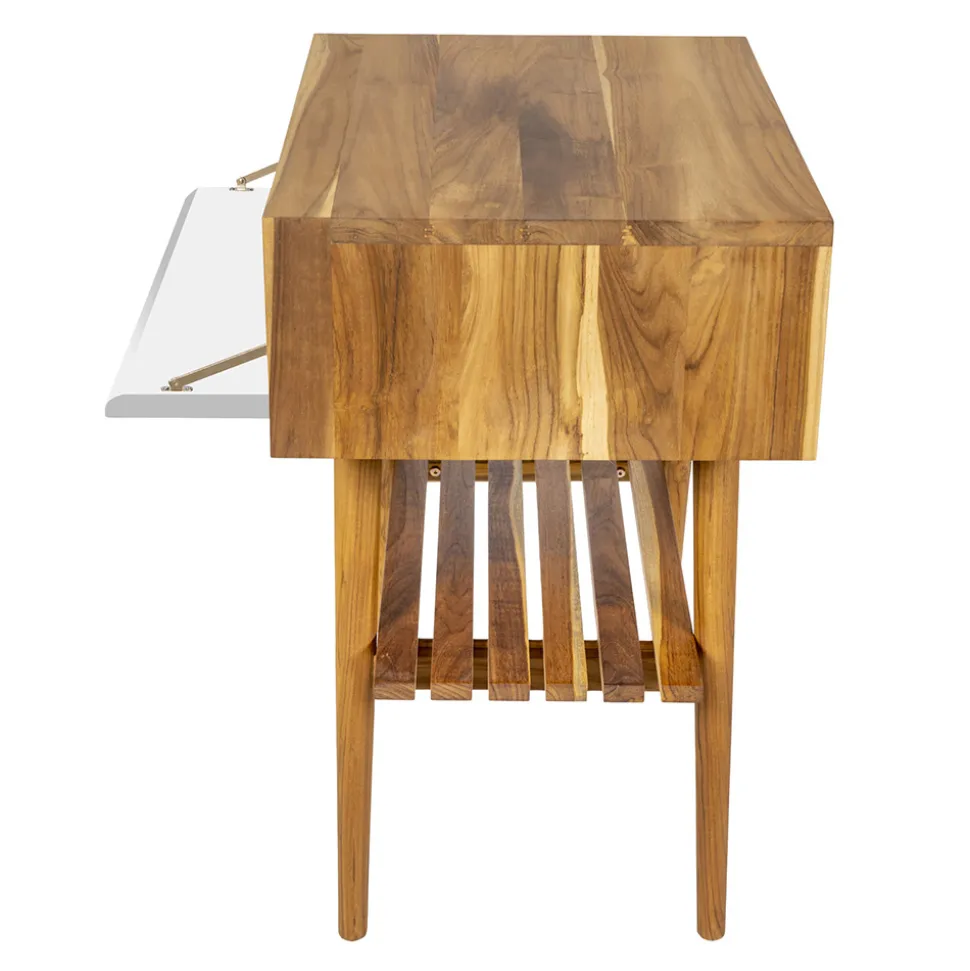 Mobile Bagno a Terra in Teak Naturale con Cassetto in Mogano Bianco - Gatien