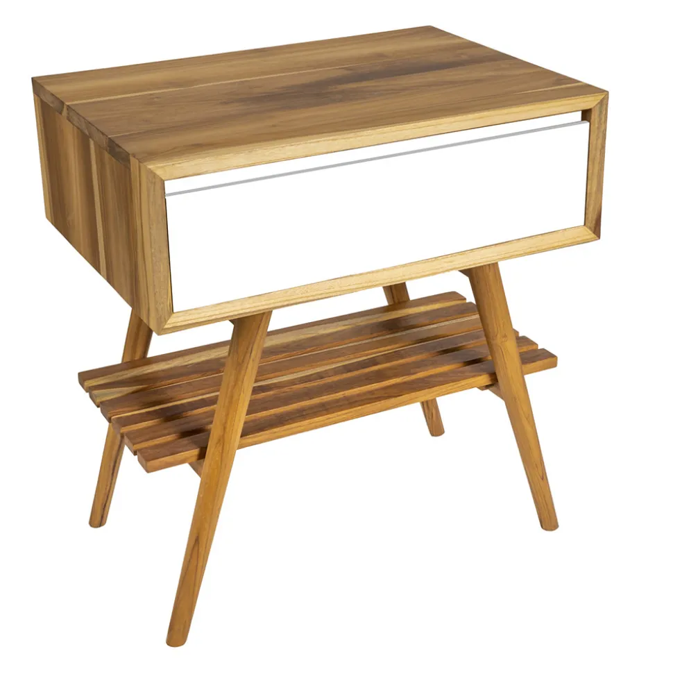 Mobile Bagno a Terra in Teak Naturale con Cassetto in Mogano Bianco - Gatien