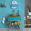 Mobile Bagno a Terra in Teak Naturale con Cassetto Blu in Mogano - Gatien