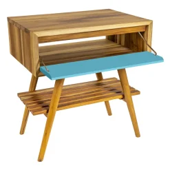Mobile Bagno a Terra in Teak Naturale con Cassetto Blu in Mogano - Gatien