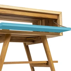 Mobile Bagno a Terra in Teak Naturale con Cassetto Blu in Mogano - Gatien